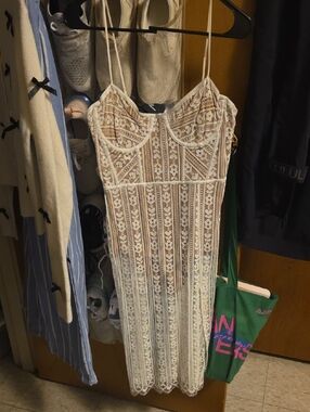 For Love & Lemons White Lace Midi Slip Dress